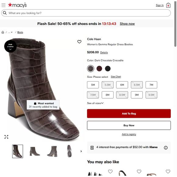 Cole Haan Gemma Dress Booties Dark Chocolate Crocodile Size 5 Square Anle Boot - Picture 2 of 15